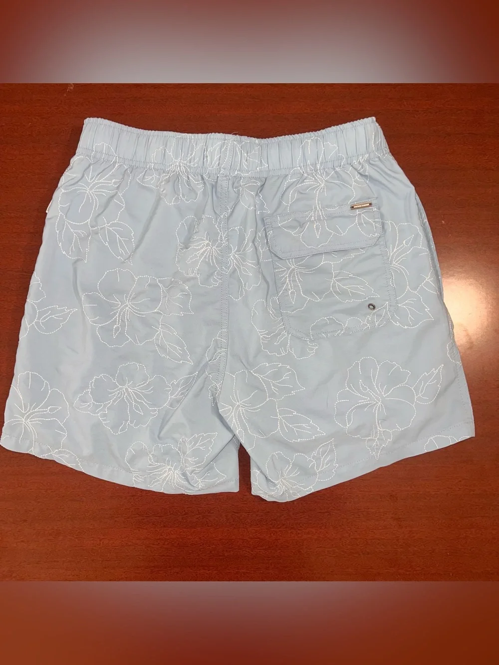 Light Blue Floral Men's Swim Board Shorts with Drawstring